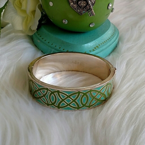 Stella and Dot Eleanor Silvertone Chunky Enamel Blue Green Cuff Bangle Bracelet - Picture 2 of 5